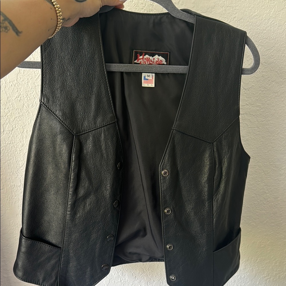 Hillside Black Leather Button Vest